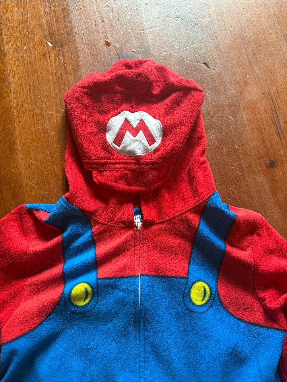 Nintendo Red & Blue Mario Hoodie Pajamas/Costume with Iconic 'M' Hood Emblem